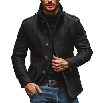 Men's Blended Stand Collar Single-breasted Slim Fit Solid Color Jacket MTA2839I6X
