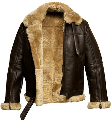 Genuine Sheep Skin Leather RAF Flight Aviator Jacket With Fur Wool Lining