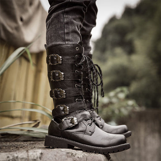 MEN'S LACE UP METAL SKULL BUCKLE DESIGN LACE UP BOOTS MTA1716G2I