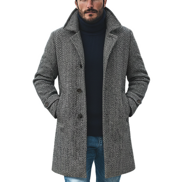 Men's Herringbone Blend Lapel Mid-length Coat MTA0605K1X