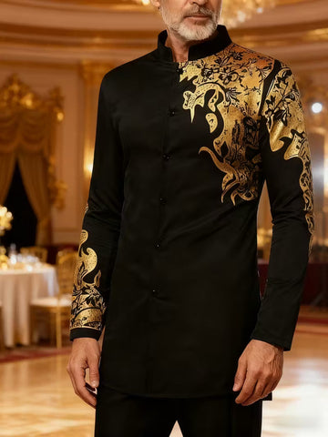 Black And Gold Dragon Pattern Men's Traditional Two-Piece Set