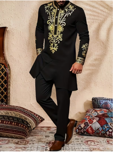 Floral Embroidered Men's Traditional Two-Piece Set