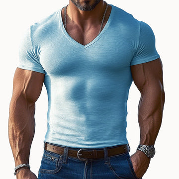 【24-hour shipping out】Men's Solid Color V-neck Short-sleeved T-shirt 97583947X