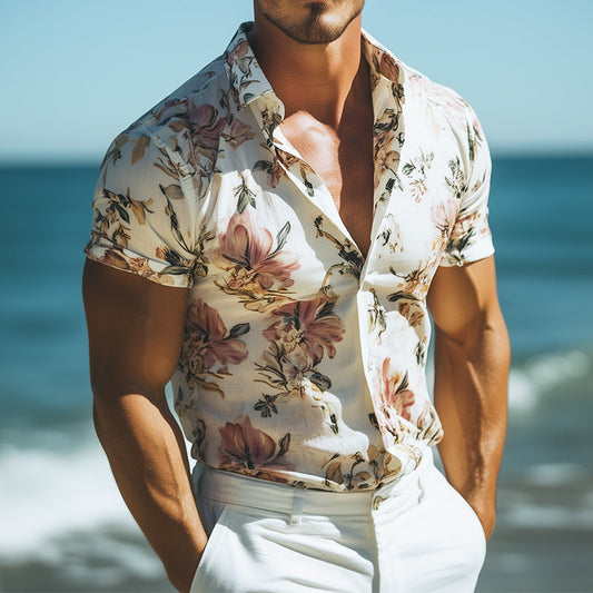 【24-hour shipping out】Men's Retro Casual Beach Hawaiian Floral Lapel Short Sleeve Shirt MTA2212D6TO