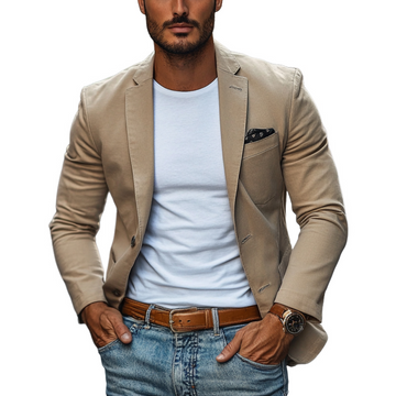 Men's Casual Breathable Cotton Notched Lapel Single Breasted Slim Fit Blazer MTA2309D8M