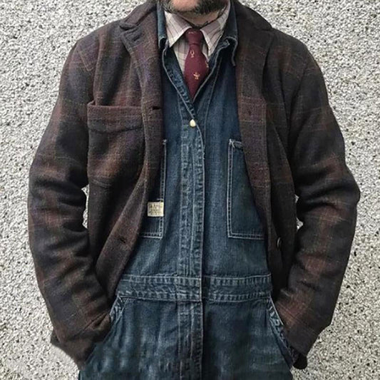 【Expédition 24 heures】Veste ample à carreaux rétro pour homme 84918520X