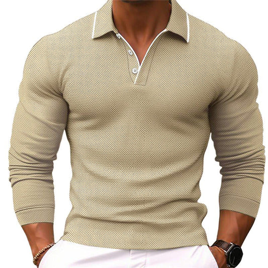 Polo à manches longues coupe slim à revers de couleur unie pour hommes 54171993Y