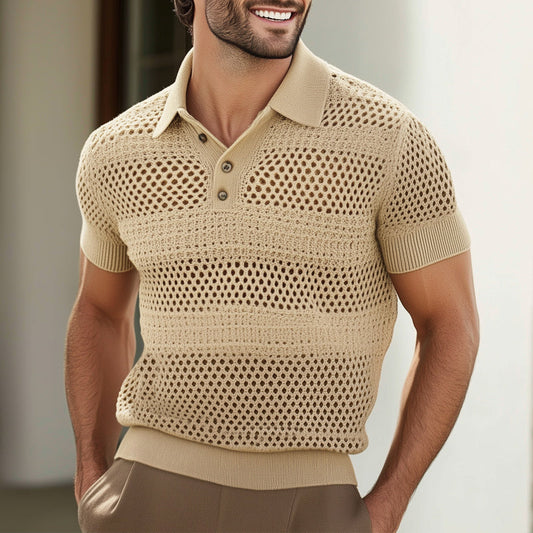 【24-hour shipping out】Men's Summer Knitted Breathable Polo Neck Short Sleeve T-Shirt MTA1465D6U