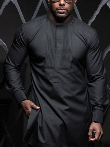 TACOHEAL Plus Size Pleated Black Long Sleeve Men's Set