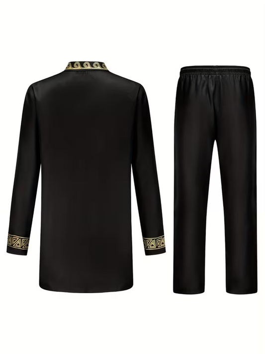 Black and gold embroidered top and pants set