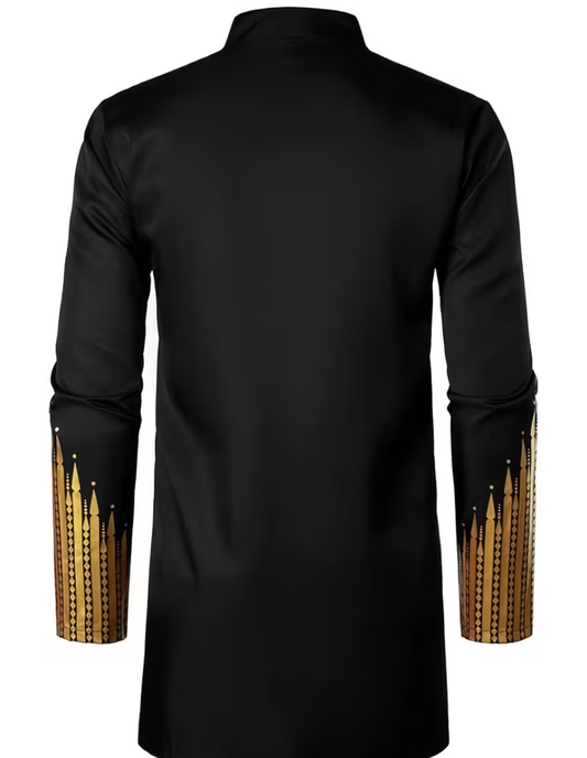 Black satin embroidered top and trousers suit