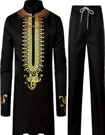 Gold lace embroidered top and pants set