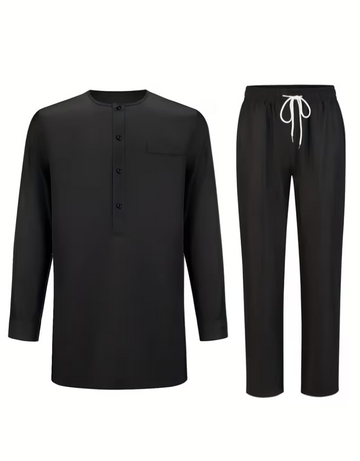 Black minimalist long-sleeved top and pants suit