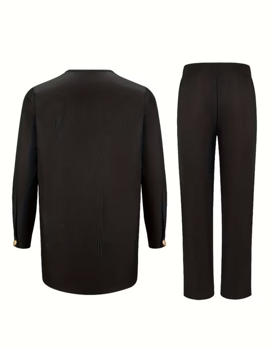 Black minimalist long-sleeved top and pants suit