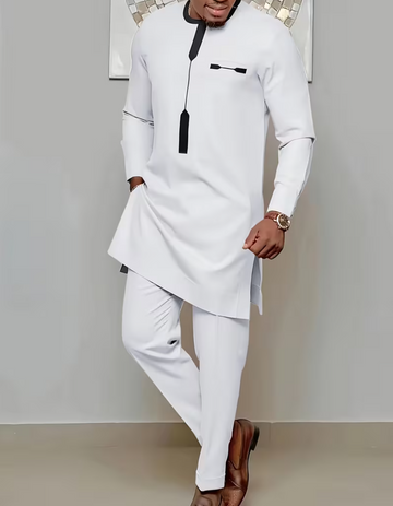 Black and white color-blocked long-sleeved suit