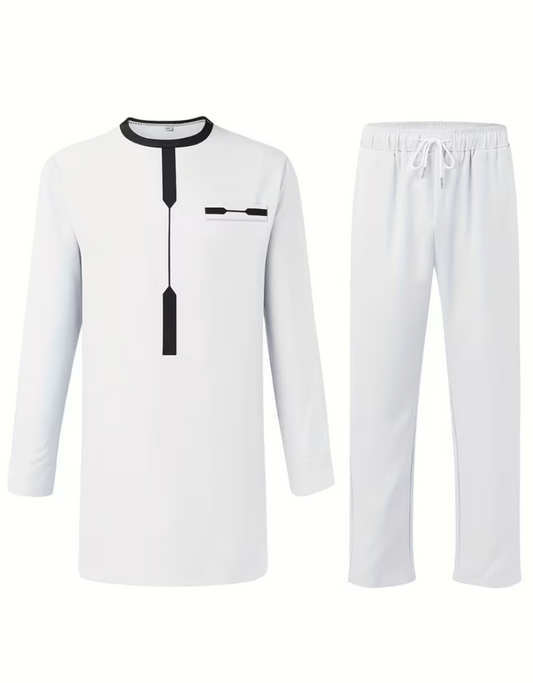 Black and white color-blocked long-sleeved suit
