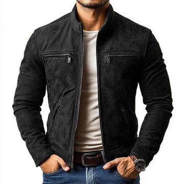 Veste en daim classique décontractée à col montant et fermeture éclair pour homme 21868311K