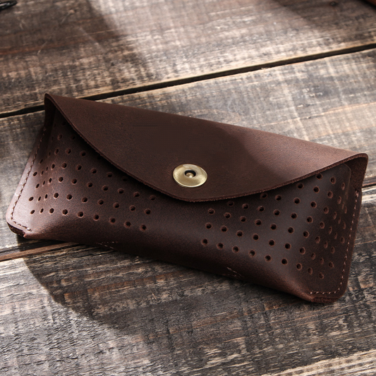 Men's Portable Top Layer Cowhide Hollow Glasses Storage Bag 92305184K