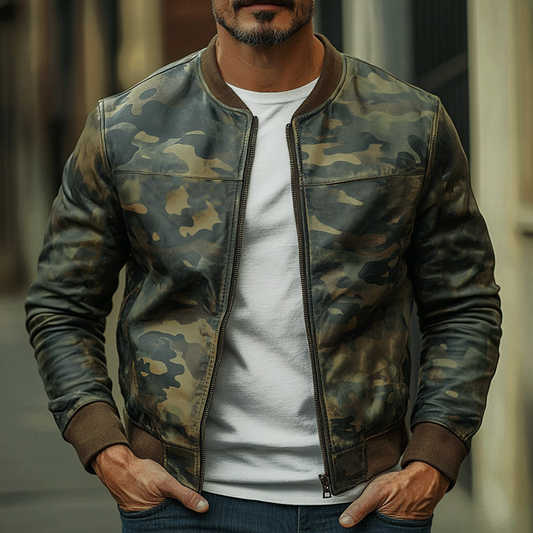 Veste de baseball décontractée en cuir camouflage pour homme 26324545F