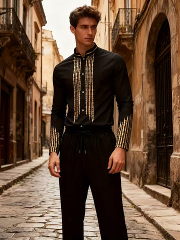 Black And Gold Tribal Pattern Men's Two-Piece Set