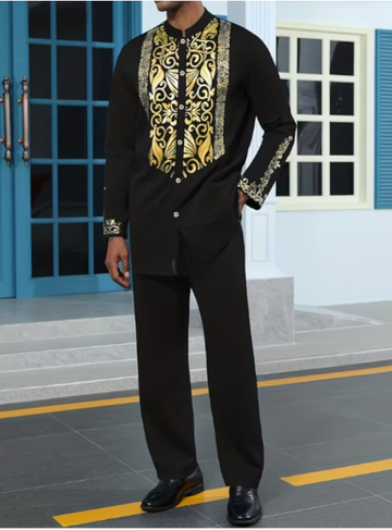 Black And Gold Ornate Scroll Men's Two-Piece Set
