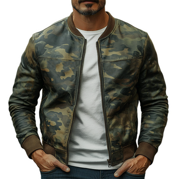 Veste de baseball décontractée en cuir camouflage pour homme 26324545F