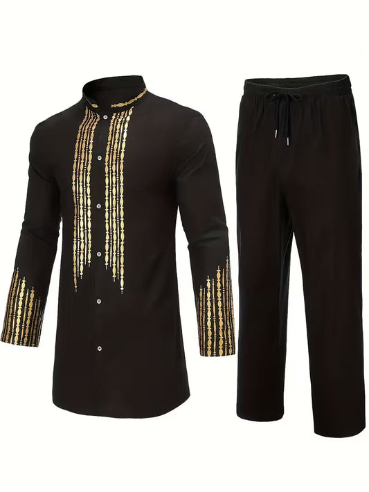 Black And Gold Tribal Pattern Men's Two-Piece Set