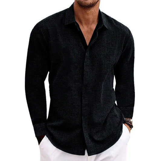 Chemise à manches longues en coton et lin pour homme, décontractée, ample, couleur unie, 01703150M