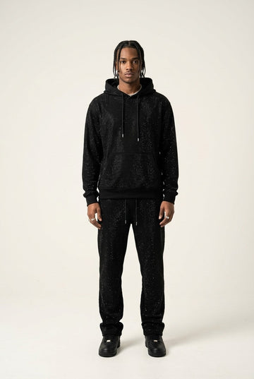 Men's Rhinestone Embellished Hoodie and Pants Set Relaxed Luxury Streetwear