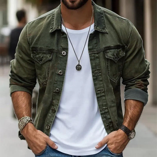 【Expédition 24 heures】Veste à revers simple boutonnage délavée vintage pour homme 08869948X