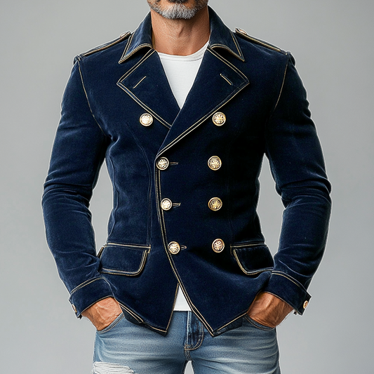 Men's Matte Velvet Lapel Double-Breasted Jacket MTA0743K3X