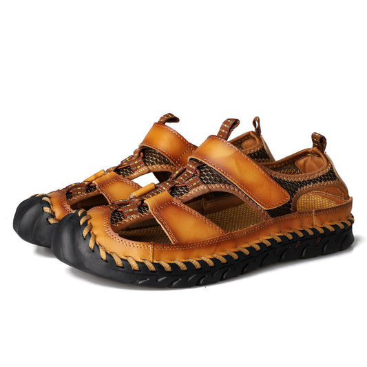 Men's handmade genuine leather slip-on sandals