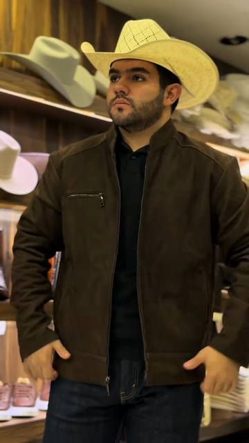 Dark Brown Suede Stand-Collar Jacket