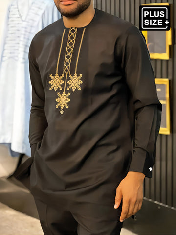 TACOHEAL Plus Size Long Sleeve Embroidery Men's Casual Set