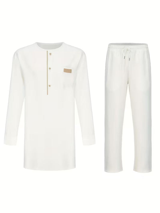 White And Tan Accent Men's Traditional Two-Piece Set