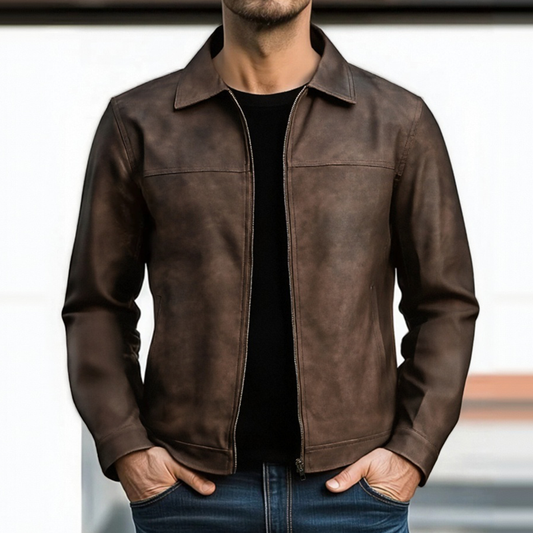 【Expédition 24 heures】Veste en cuir vieilli vintage pour homme 34416789U