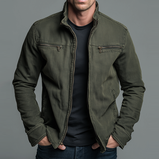 Men's Vintage Casual Cotton Washed Zipper Lapel Jacket MTA0339I1TO