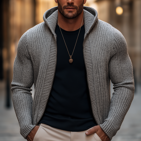 Men's Basic Solid Color Slim Fit Hooded Zip-up Knit Cardigan MTA1113K7U