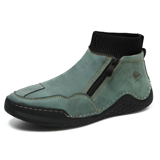 Men's Handcrafted Genuine Leather Orthopedic Zipper Boots with Easy-Wear Knit Sock (Waterproof)