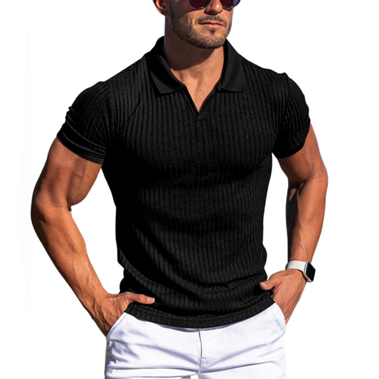 Polo à manches courtes à revers rayé uni pour hommes 66319205Z