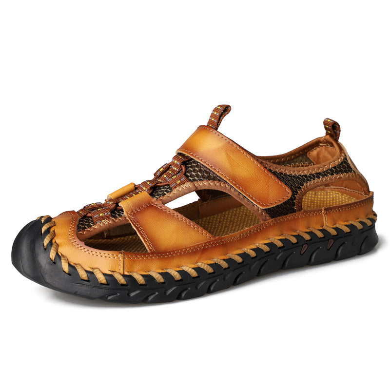 Men's handmade genuine leather slip-on sandals