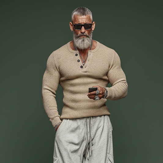 Men's Classic Casual Tough Style Henley Collar Slim Fit Sweater MTA2871J6K