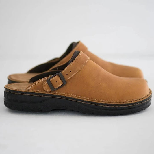 Men's handmade cowhide orthopedic slipers