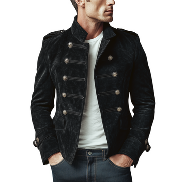 Men's Classic Retro Stand Collar Faux Suede Double-breasted Slim-fit Jacket MTA2282H6K