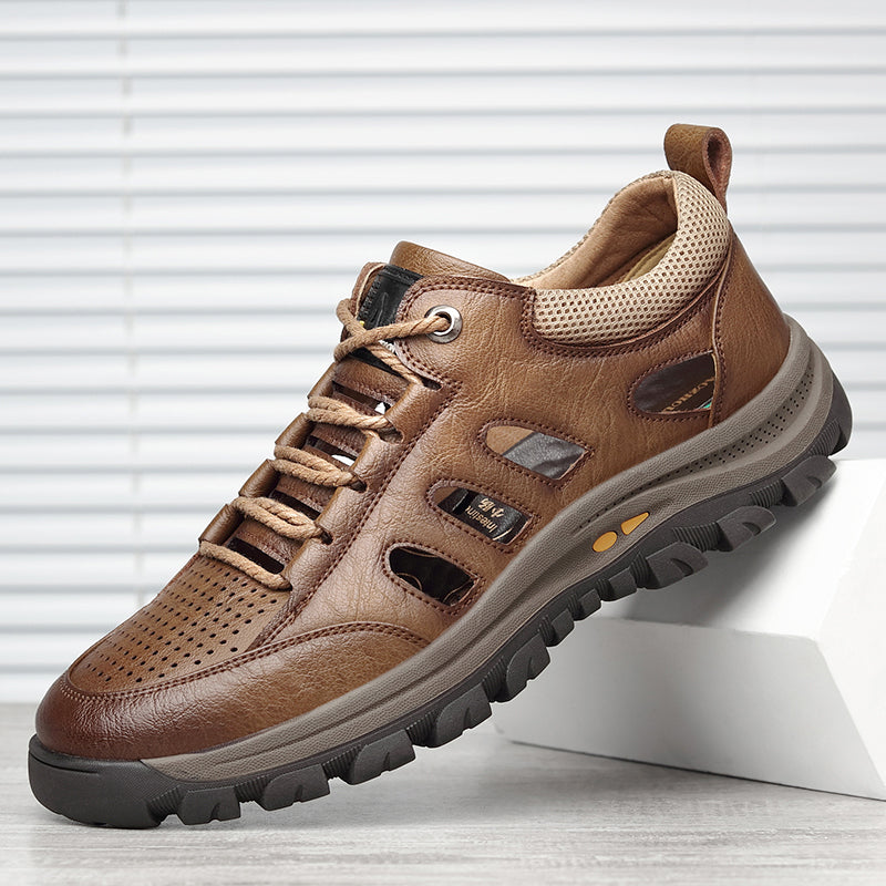 Men's handmade cowhide porous breathable shoes