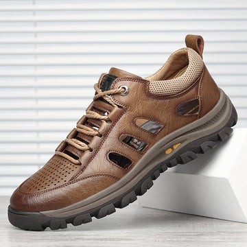 Men's handmade cowhide porous breathable shoes