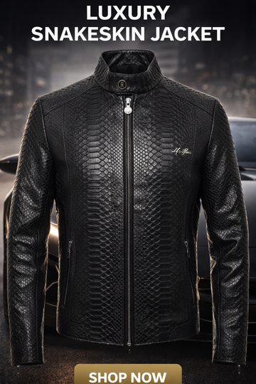 Black Snake Pattern Leather Bomber Jacket
