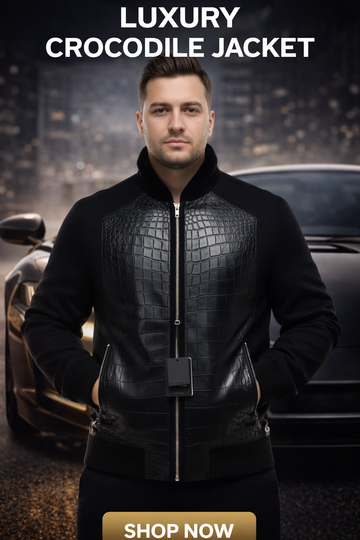 Croc-Textured Hybrid Leather Jacket– Slim Fit
