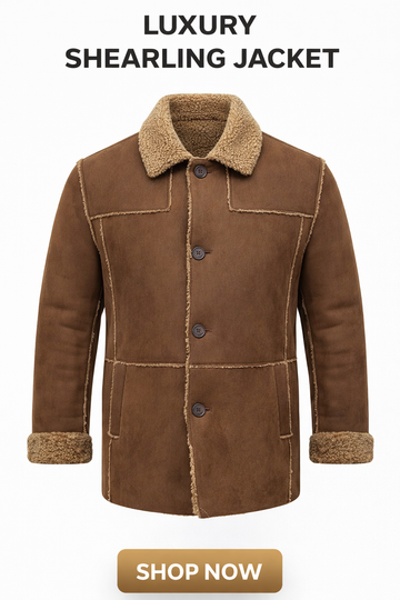 Tan Suede Sherpa-Collar Overshirt Jacket