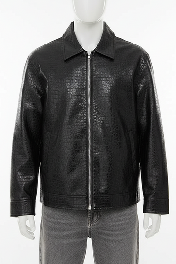 Textured Leather Zip Jacket